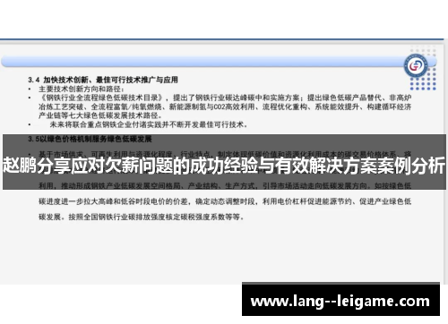 赵鹏分享应对欠薪问题的成功经验与有效解决方案案例分析 赵鹏分享应对欠薪问题的成功经验与有效解决方案案例分析
