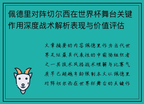 佩德里对阵切尔西在世界杯舞台关键作用深度战术解析表现与价值评估 佩德里对阵切尔西在世界杯舞台关键作用深度战术解析表现与价值评估